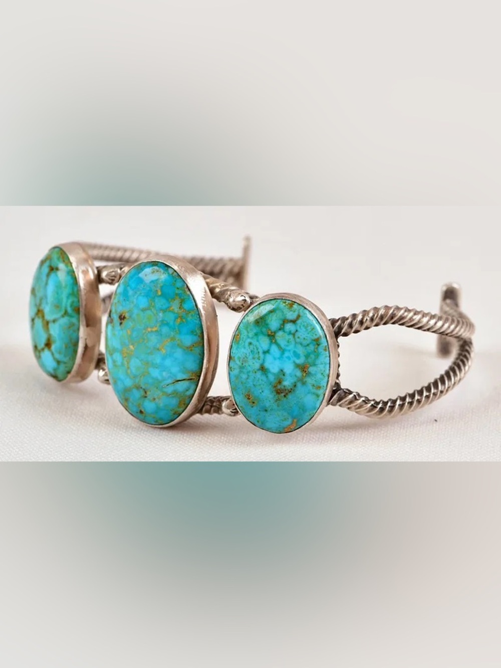 Patrick Yazzie Sterling Stormy Mountain Turquoise Cuff - Picture 2 of 4